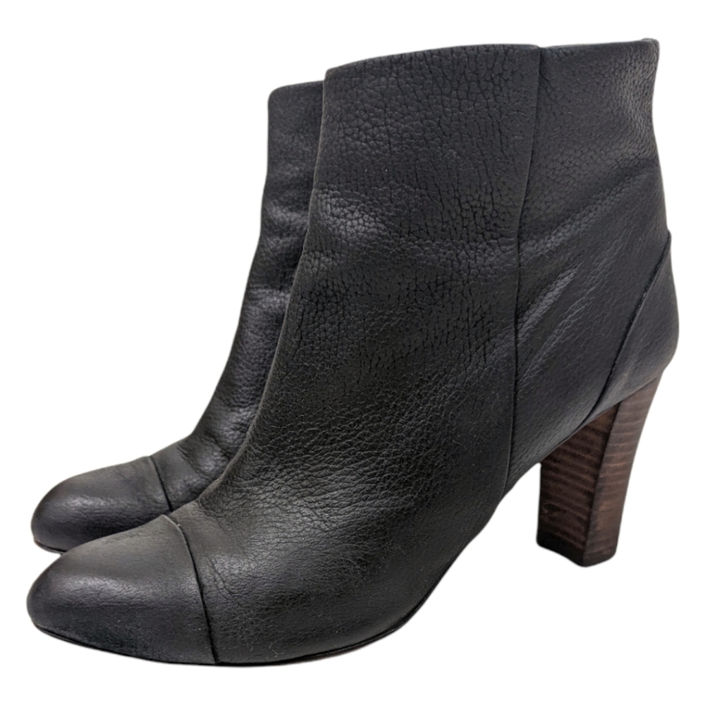 Cole Haan Leather Ankle Booties Boots 8 Black High Heel Heeled
